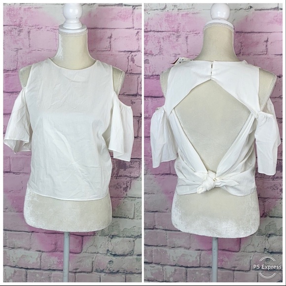 Zara Tops - Zara white cold shoulder tie back top M NWT